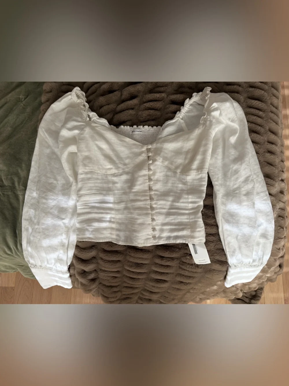 Reformation Cream Puff Sleeve Button-Front Crop Blouse